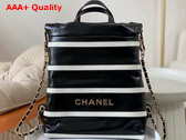 Chanel 22 Backpack Shiny Calfskin Calfskin Gold Tone Metal Black and White Ref AS3859 Replica