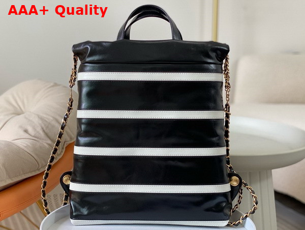 Chanel 22 Backpack Shiny Calfskin Calfskin Gold Tone Metal Black and White Ref AS3859 Replica