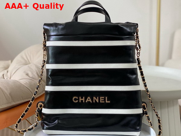 Chanel 22 Backpack Shiny Calfskin Calfskin Gold Tone Metal Black and White Ref AS3859 Replica