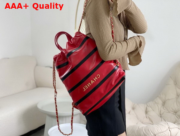 Chanel 22 Backpack Shiny Calfskin Calfskin Gold Tone Metal Red and Black Ref AS3859 Replica