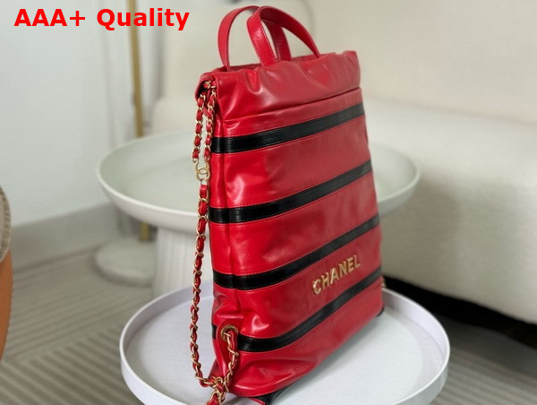 Chanel 22 Backpack Shiny Calfskin Calfskin Gold Tone Metal Red and Black Ref AS3859 Replica