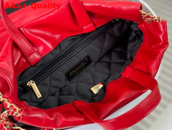 Chanel 22 Backpack Shiny Calfskin Calfskin Gold Tone Metal Red and Black Ref AS3859 Replica