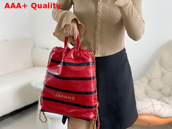 Chanel 22 Backpack Shiny Calfskin Calfskin Gold Tone Metal Red and Black Ref AS3859 Replica