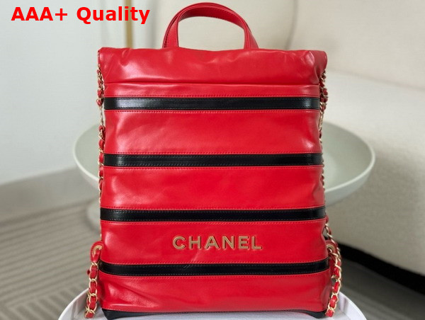 Chanel 22 Backpack Shiny Calfskin Calfskin Gold Tone Metal Red and Black Ref AS3859 Replica