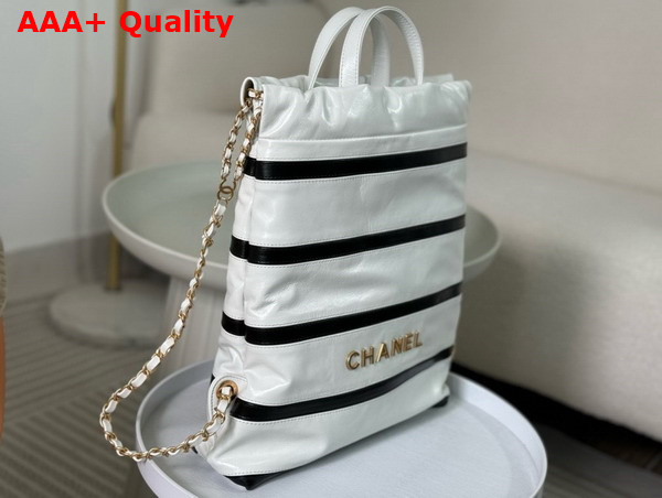 Chanel 22 Backpack Shiny Calfskin Calfskin Gold Tone Metal White and Black Ref AS3859 Replica