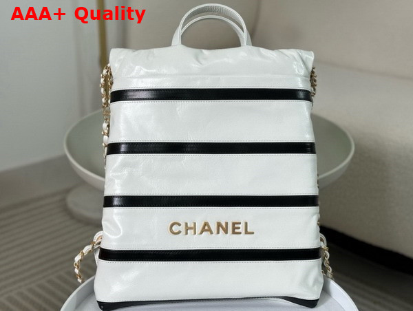 Chanel 22 Backpack Shiny Calfskin Calfskin Gold Tone Metal White and Black Ref AS3859 Replica