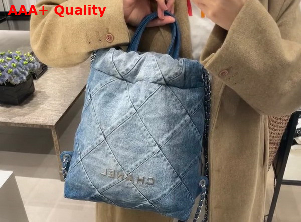 Chanel 22 Backpack in Blue Denim AS3859 Replica