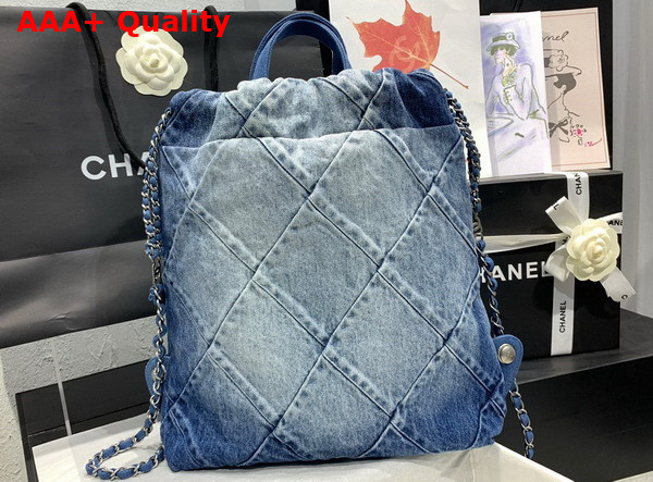 Chanel 22 Backpack in Blue Denim AS3859 Replica