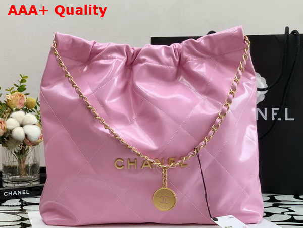 Chanel 22 Handbag Shiny Calfskin Gold Tone Metal Pink Ref AS3261 Replica