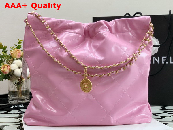 Chanel 22 Handbag Shiny Calfskin Gold Tone Metal Pink Ref AS3261 Replica