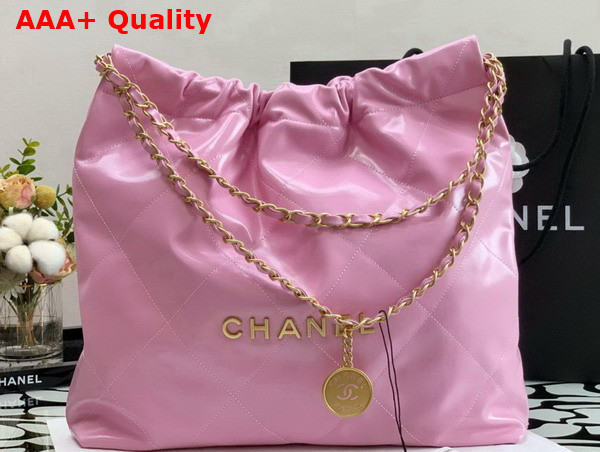 Chanel 22 Handbag Shiny Calfskin Gold Tone Metal Pink Ref AS3261 Replica