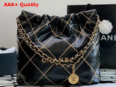 Chanel 22 Handbag Shiny Calfskin and Gold Tone Mtal Black AS3261 Replica