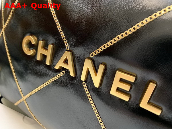 Chanel 22 Handbag Shiny Calfskin and Gold Tone Mtal Black AS3261 Replica