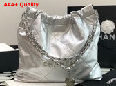 Chanel 22 Handbag Silver Metallic Calfskin Silver Tone Metal AS3261 Replica