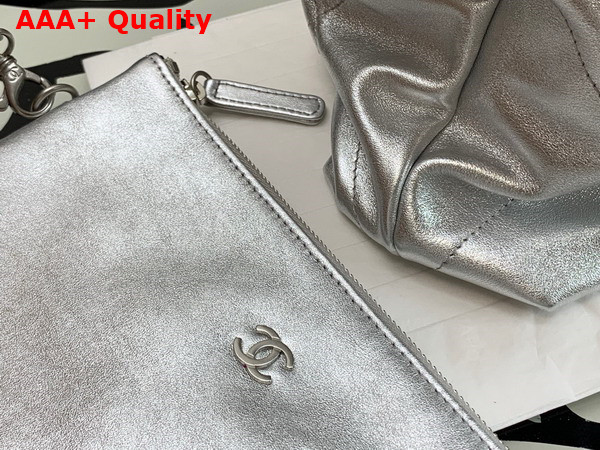 Chanel 22 Handbag Silver Metallic Calfskin Silver Tone Metal AS3261 Replica