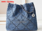 Chanel 22 Handbag Stitched Denim Silver Tone Metal Blue Ref AS3261 Replica