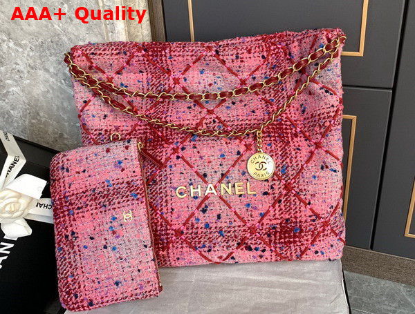 Chanel 22 Handbag Tweed and Gold Metal Pink Burgundy Multicolor Ref AS3261 Replica