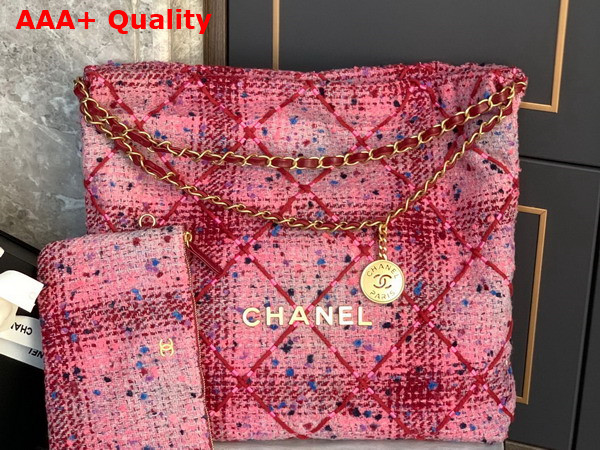 Chanel 22 Handbag Tweed and Gold Metal Pink Burgundy Multicolor Ref AS3261 Replica