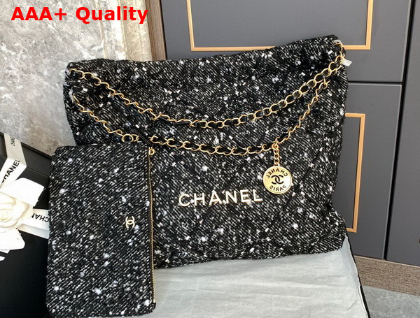 Chanel 22 Handbag Wool Tweed and Gold Tone Metal Black Ecru Ref AS3261 Replica