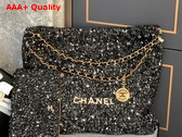 Chanel 22 Handbag Wool Tweed and Gold Tone Metal Black Ecru Ref AS3261 Replica