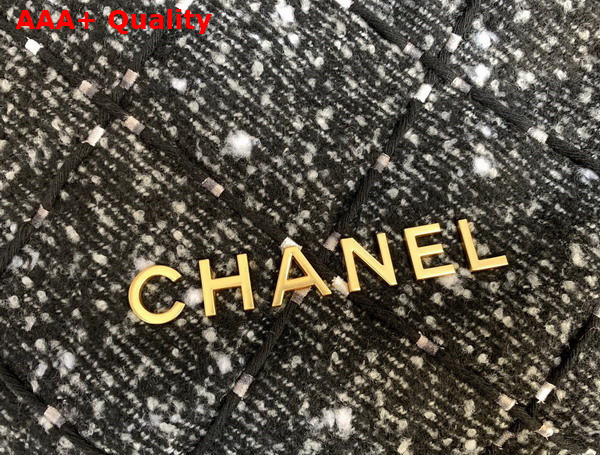 Chanel 22 Handbag Wool Tweed and Gold Tone Metal Black Ecru Ref AS3261 Replica