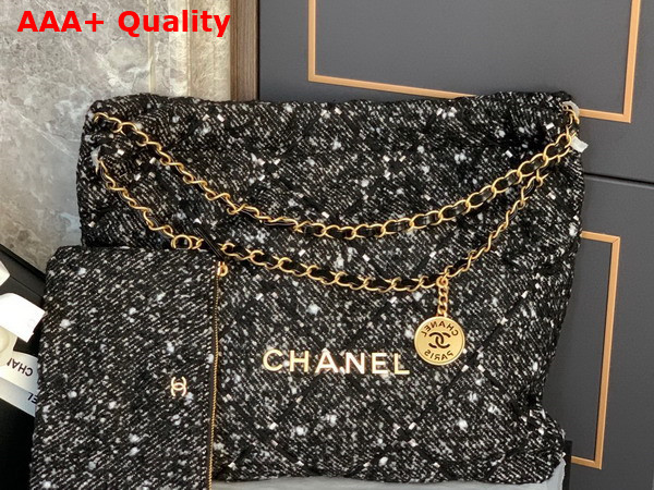 Chanel 22 Handbag Wool Tweed and Gold Tone Metal Black Ecru Ref AS3261 Replica