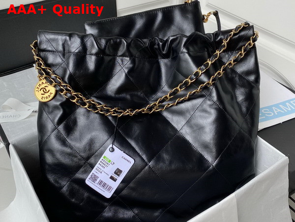 Chanel 22 Handbag in Black Shiny Calfskin Gold Tone Metal AS3261 Replica