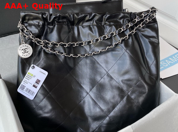 Chanel 22 Handbag in Black Shiny Calfskin and Silver Tone Metal AS3261 Replica