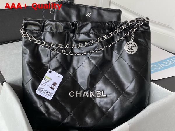 Chanel 22 Handbag in Black Shiny Calfskin and Silver Tone Metal AS3261 Replica