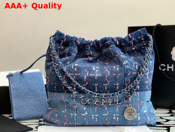 Chanel 22 Handbag in Blue Denim and Sequins AS3261 Replica