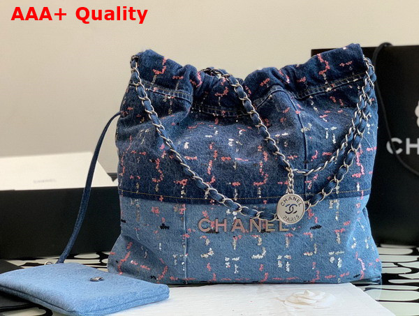 Chanel 22 Handbag in Blue Denim and Sequins AS3261 Replica