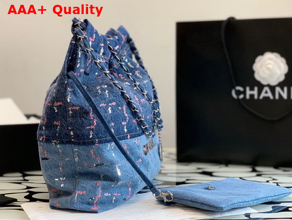 Chanel 22 Handbag in Blue Denim and Sequins AS3261 Replica