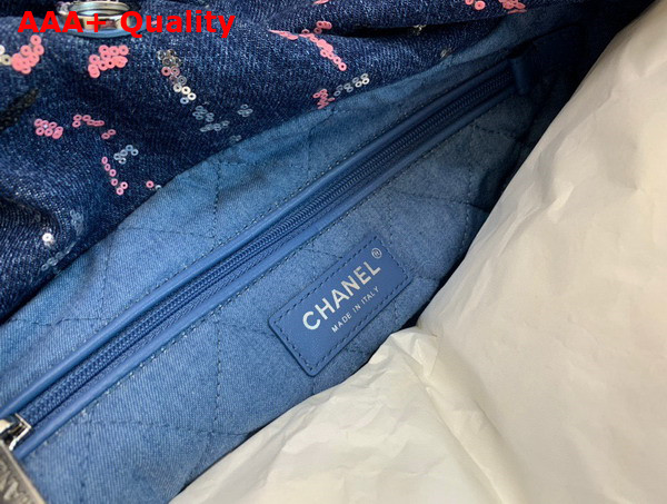 Chanel 22 Handbag in Blue Denim and Sequins AS3261 Replica