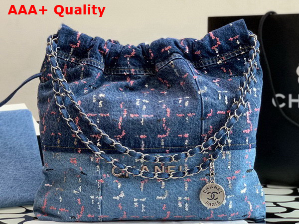 Chanel 22 Handbag in Blue Denim and Sequins AS3261 Replica