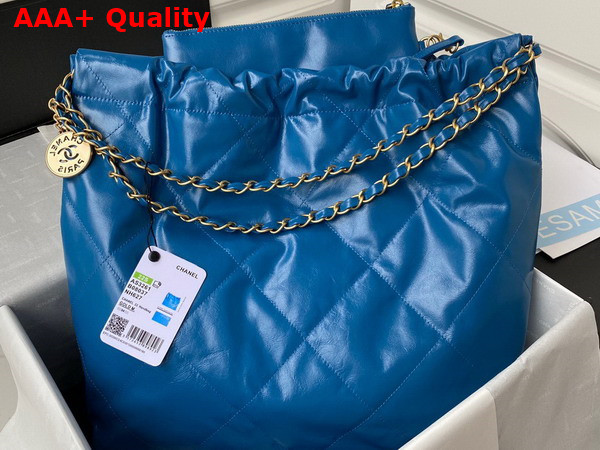 Chanel 22 Handbag in Bright Blue Shiny Calfskin Gold Tone Metal AS3261 Replica