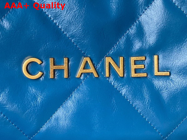 Chanel 22 Handbag in Bright Blue Shiny Calfskin Gold Tone Metal AS3261 Replica