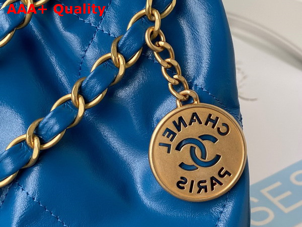 Chanel 22 Handbag in Bright Blue Shiny Calfskin Gold Tone Metal AS3261 Replica