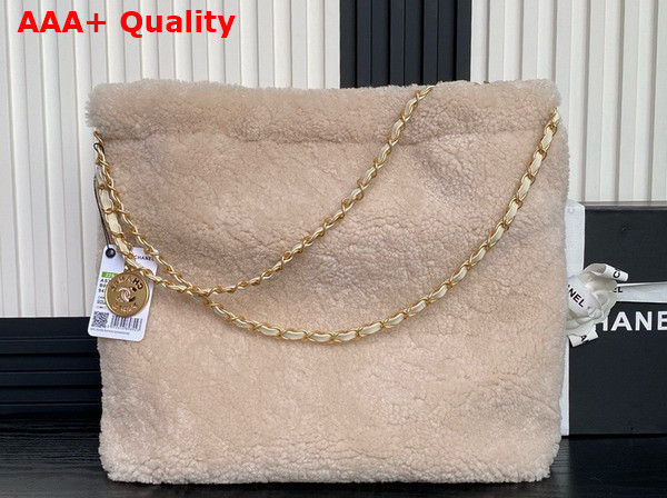 Chanel 22 Handbag in Ecru Shearling Lambskin Gold Tone Metal AS3261 Replica