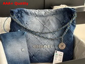 Chanel 22 Handbag in Light Blue and Blue Washed Denim Silver Tone Metal AS3261 Replica