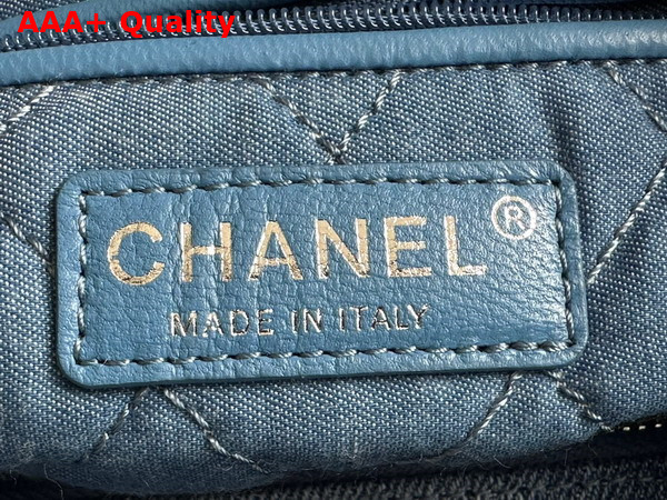 Chanel 22 Handbag in Light Blue and Blue Washed Denim Silver Tone Metal AS3261 Replica