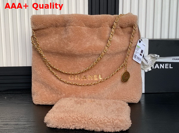 Chanel 22 Handbag in Light Pink Shearling Lambskin Gold Tone Metal AS3261 Replica