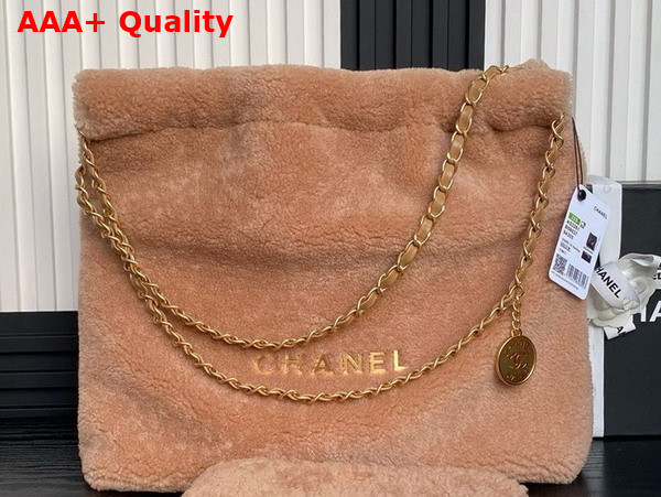 Chanel 22 Handbag in Light Pink Shearling Lambskin Gold Tone Metal AS3261 Replica