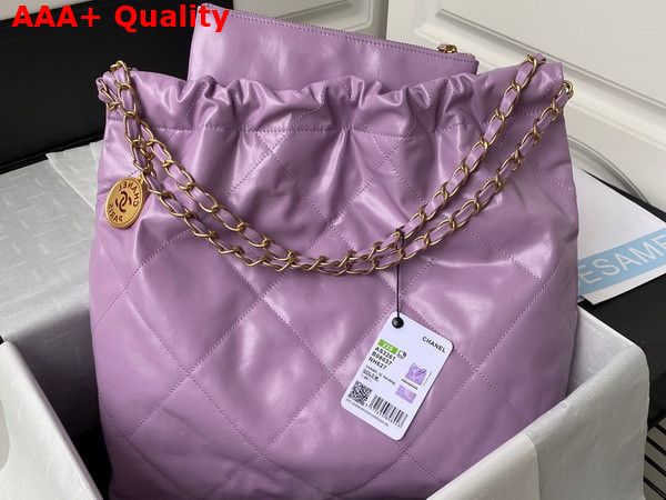 Chanel 22 Handbag in Light Purple Calfskin Gold Tone Metal AS3261 Replica