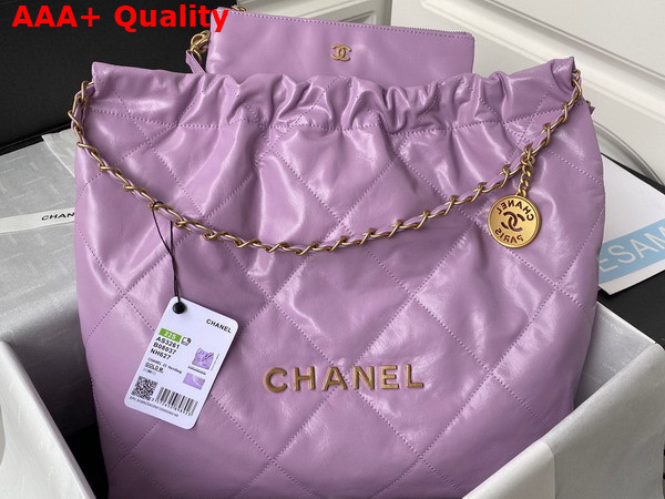 Chanel 22 Handbag in Light Purple Calfskin Gold Tone Metal AS3261 Replica