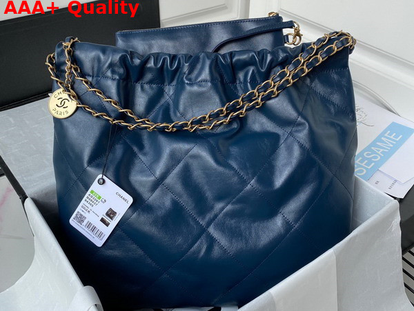 Chanel 22 Handbag in Navy Blue Shiny Calfskin Gold Tone Metal AS3261 Replica