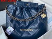 Chanel 22 Handbag in Navy Blue Shiny Calfskin Gold Tone Metal AS3261 Replica