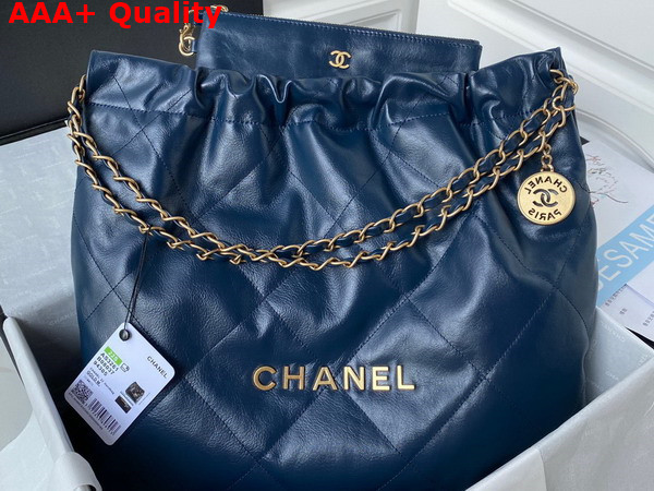 Chanel 22 Handbag in Navy Blue Shiny Calfskin Gold Tone Metal AS3261 Replica