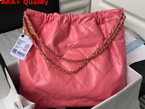 Chanel 22 Handbag in Pink Shiny Calfskin Gold Tone Metal AS3261 Replica