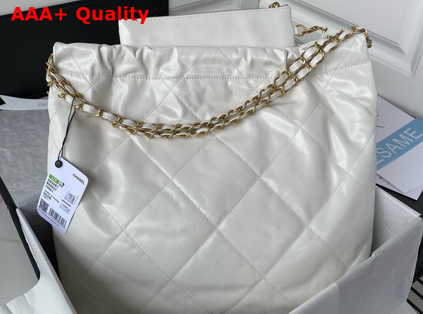 Chanel 22 Handbag in White Shiny Calfskin Gold Tone and Lacquered Metal AS3261 Replica