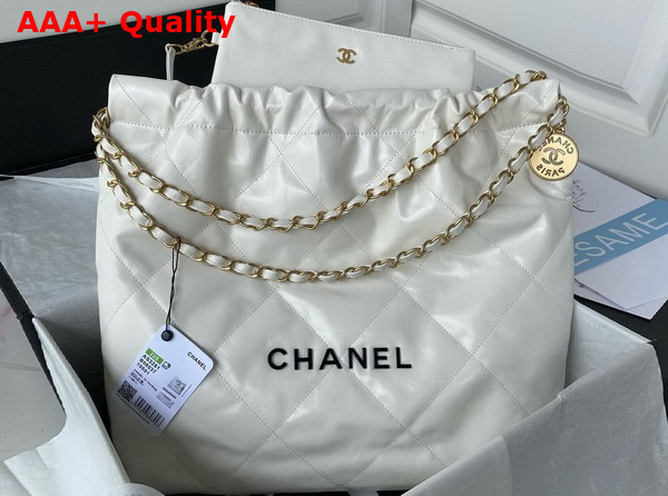 Chanel 22 Handbag in White Shiny Calfskin Gold Tone and Lacquered Metal AS3261 Replica